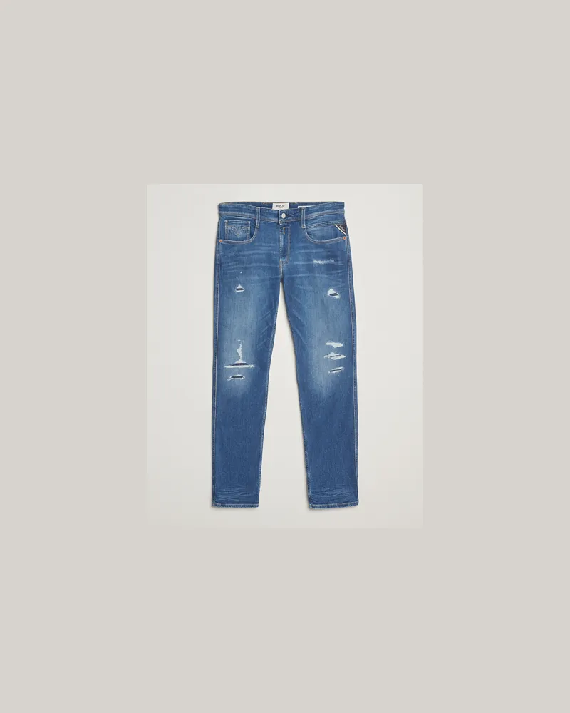 Replay Anbass Distressed Super Stretch Bio Jeans Medium Blue Blau