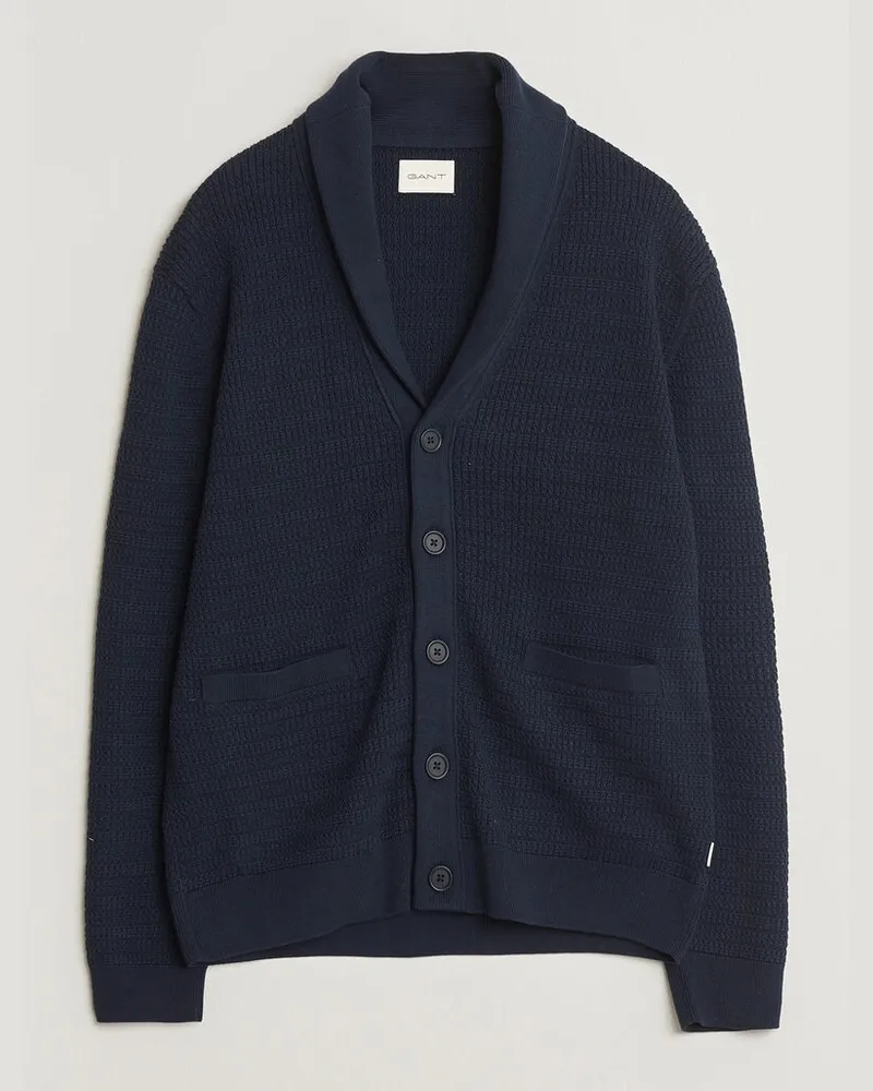 Gant Heavy Knitted Shawl Collar Cardigan Evening Blue Blau