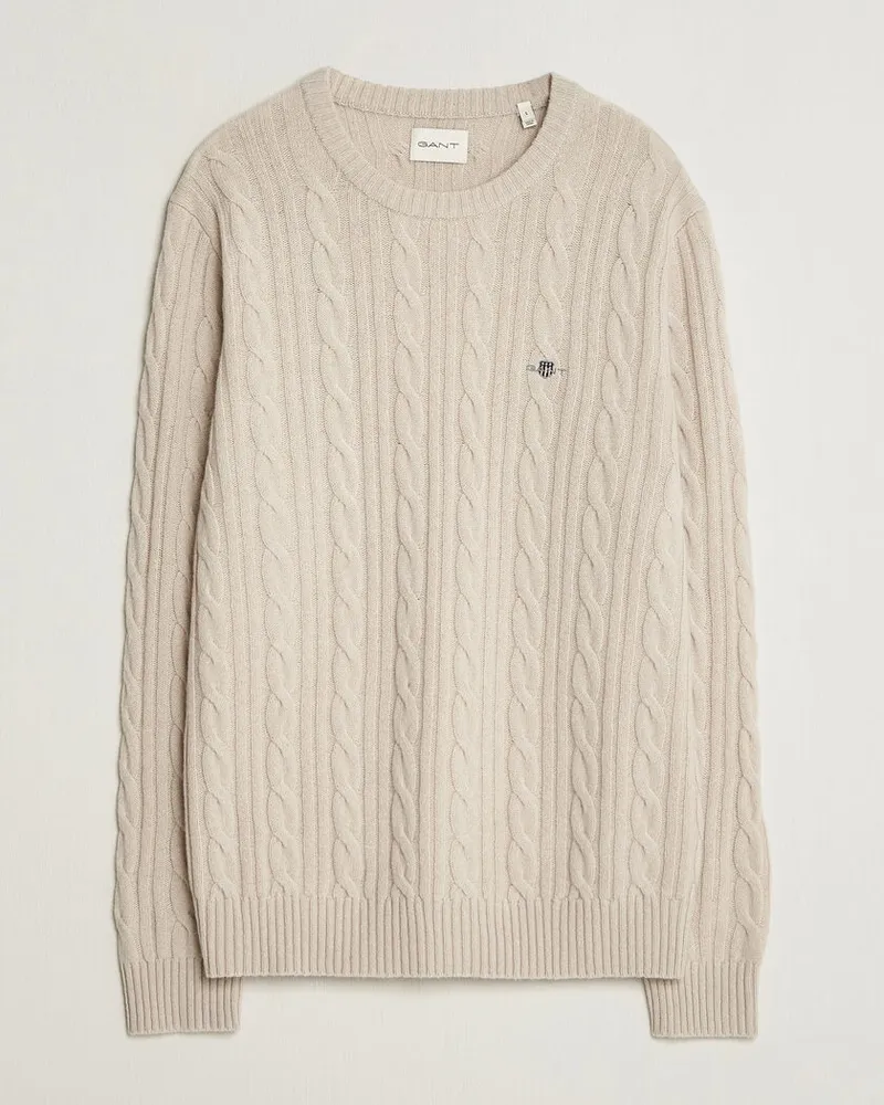 Gant Lambswool Cable Crew Neck Clay Beige Beige