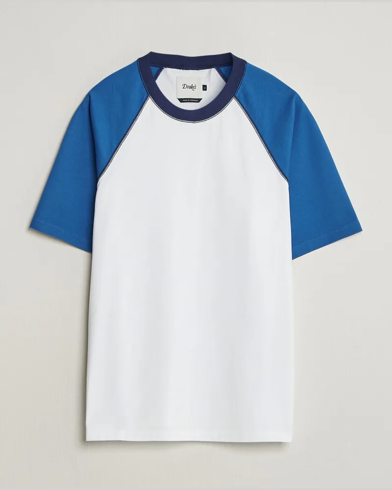 Drake's Two Tone Raglan T-Shirt White/Blue Blau