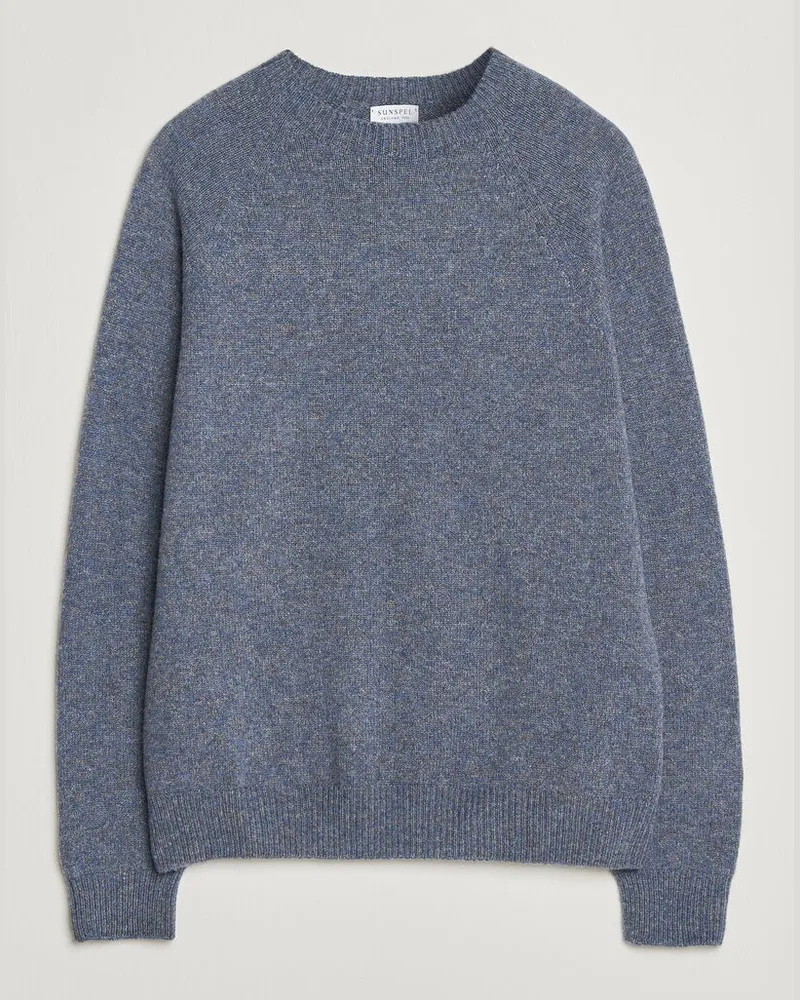 Sunspel Lambswool Crew Neck Denim Twist Blau