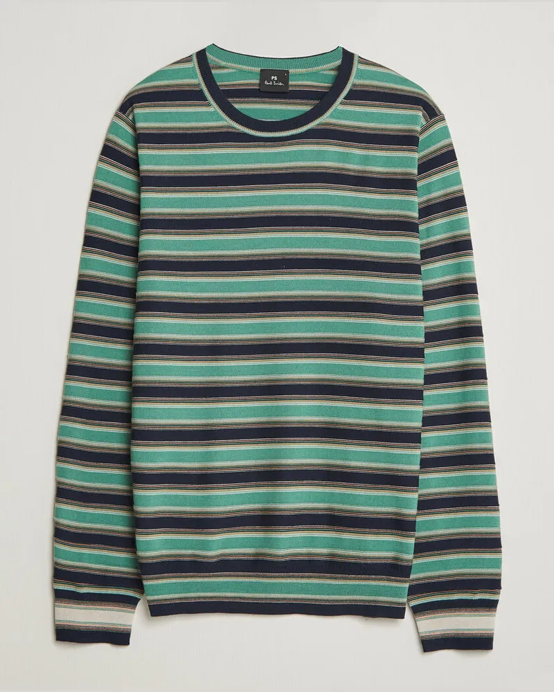 Paul Smith Merino Wool Knitted Striped Sweater Green Mehrfarbig