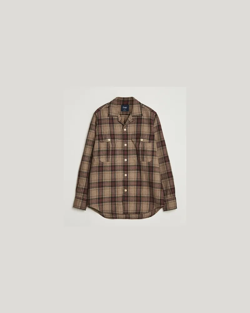 Drake's Wool Camp Collar Work Shirt Brown Braun