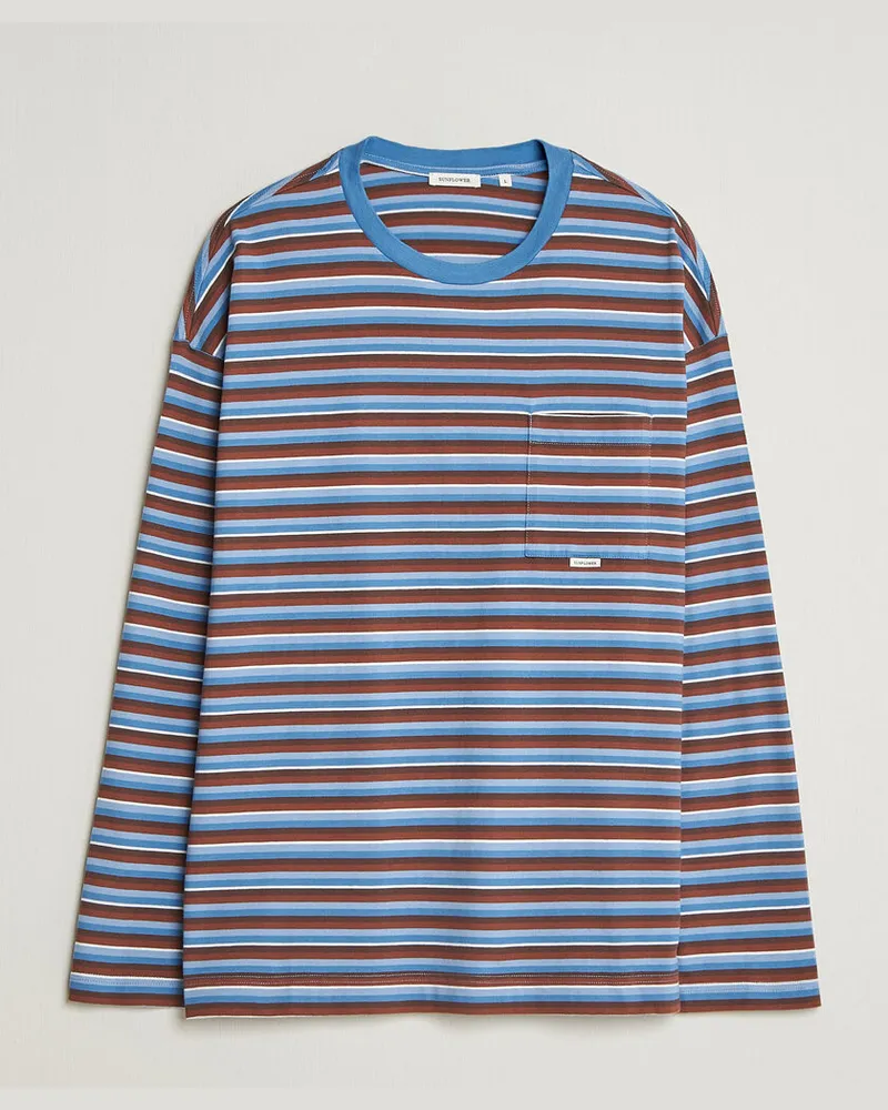 Sunflower Long Sleeve Pocket Tee Blue Stripe Blau