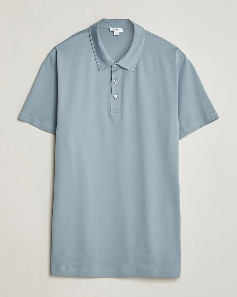 Sunspel Cotton Jersey Polo Stone Blue Blau
