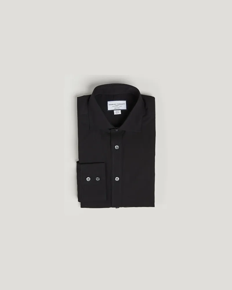 Charles Tyrwhitt Slim Fit Non Iron Poplin Cut Away Shirt Black Schwarz