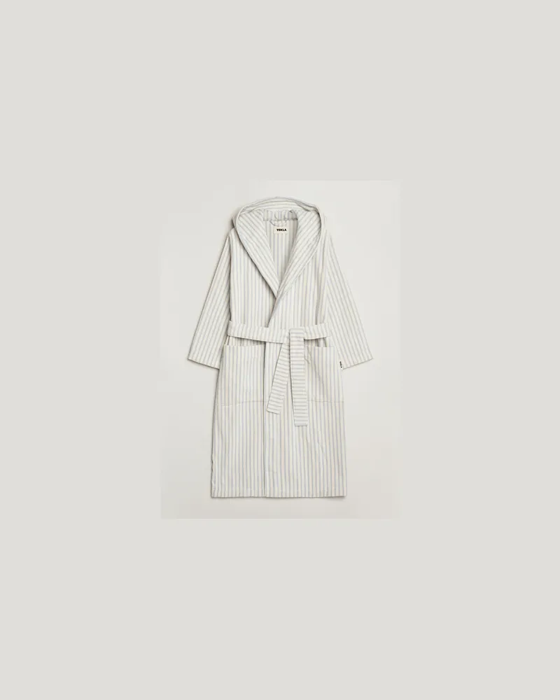 TEKLA Organic Terry Hooded Bathrobe Soft Blue Stripes Weiß