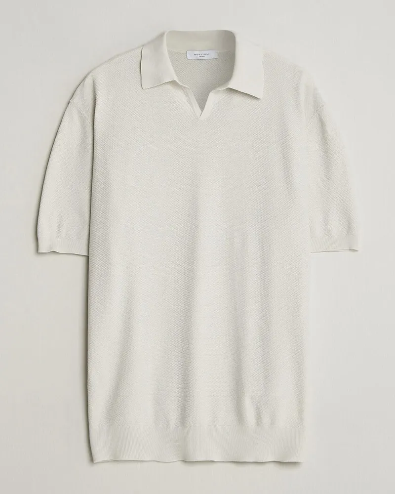 Boglioli Short Sleeve Polo Piquet Off White Weiß