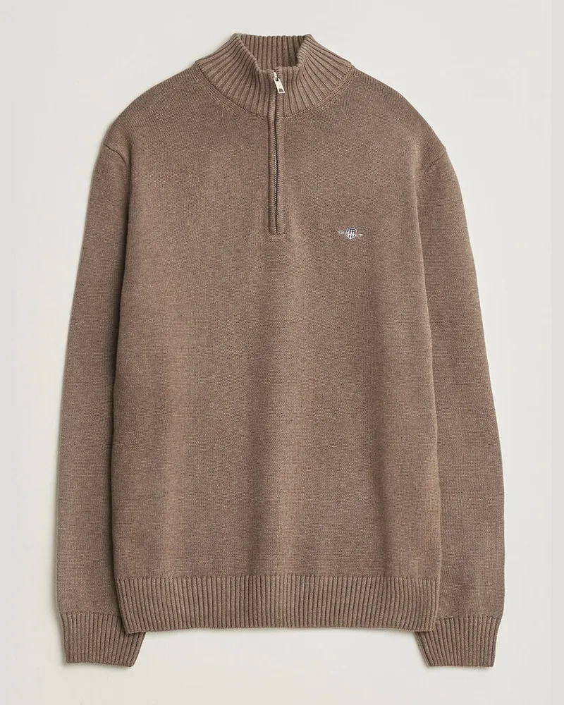 Gant Casual Cotton Knitted Half Zip Dark Hazelnut Melange Braun