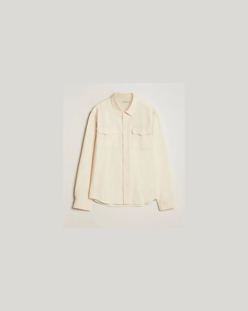 Frame Denim Double Pocket Woll Blend Shirt Off White Weiß