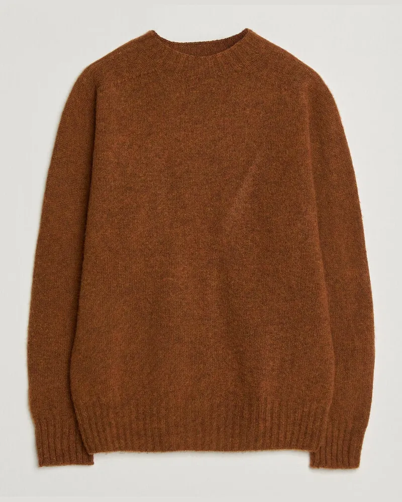 Sunspel Brushed Shetland Crew Neck Dark Tabacco Braun