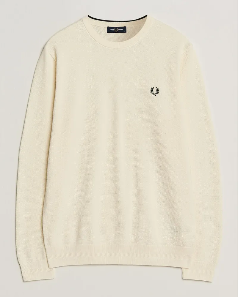 Fred Perry Piqué Stitched Sweater Ecru Weiß
