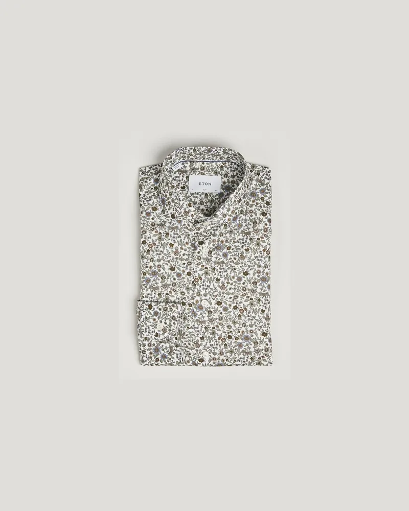 Eton Slim Fit Signature Twill Floral Print Shirt White Weiß