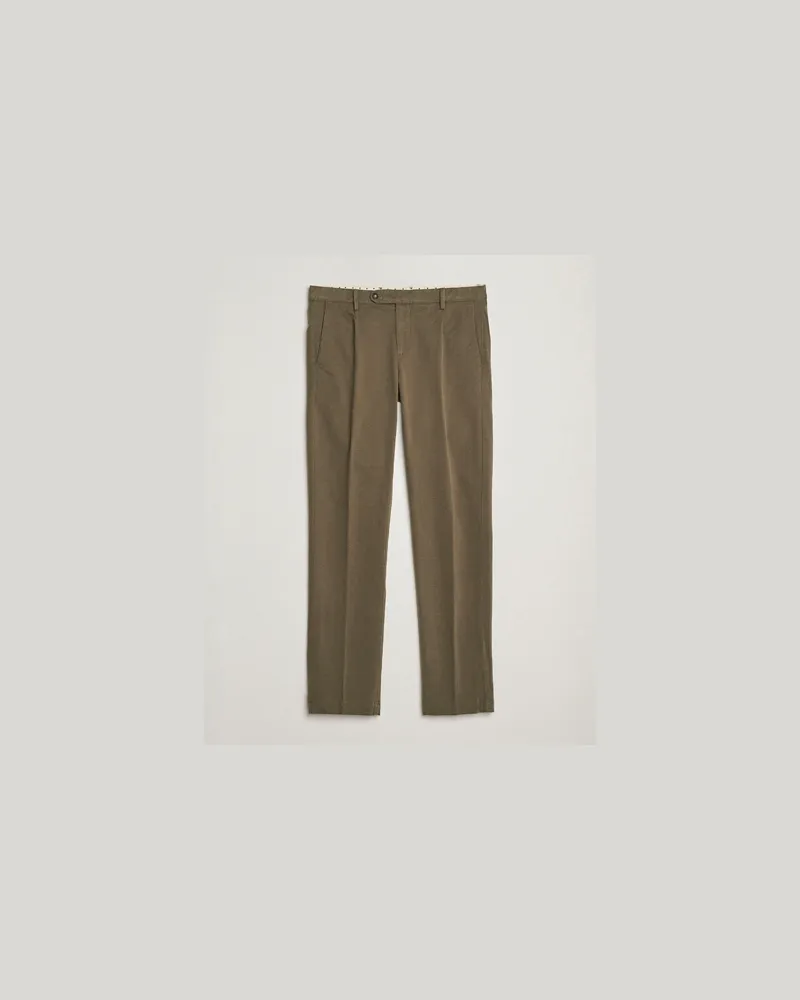 Massimo Alba Ionio Pleated Moleskine Trousers Military Grün