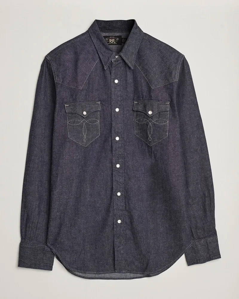 RRL Buffalo Western Shirt Rinse Blau