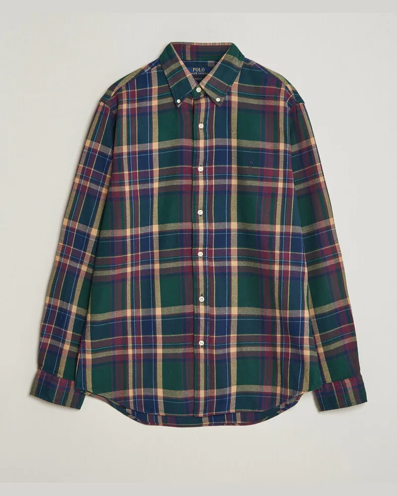 Ralph Lauren Custom Fit Brushed Flannel Shirt Forest Burgundy Mehrfarbig