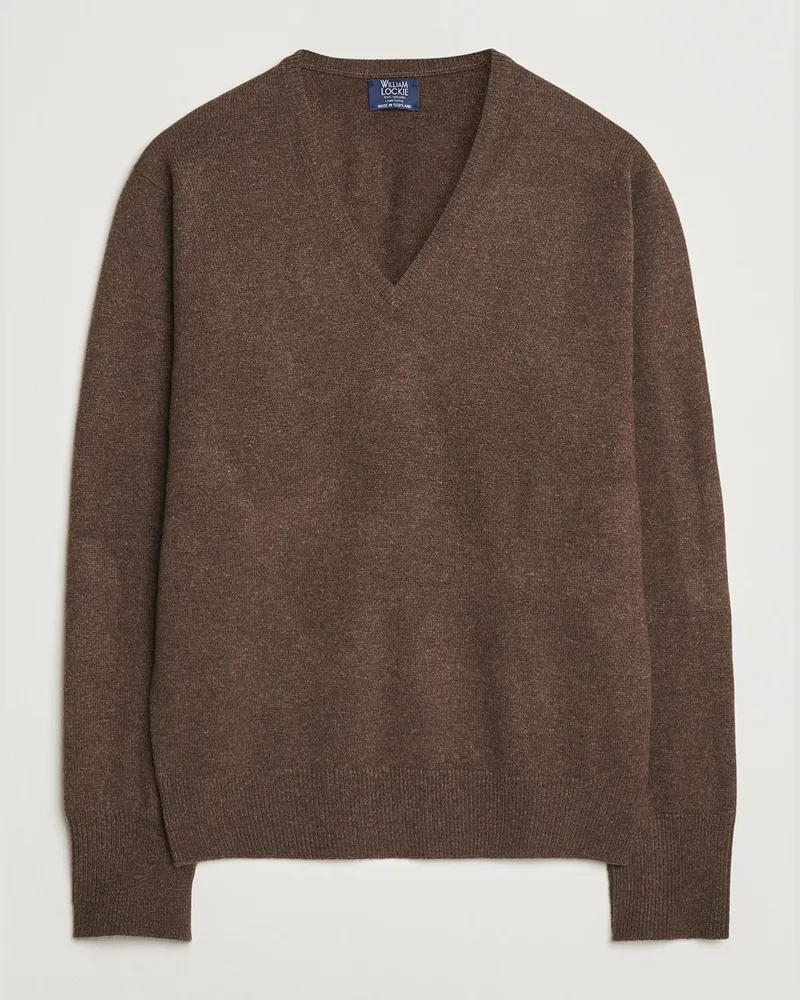 William Lockie Rob Lambswool V-Neck Mocha Braun