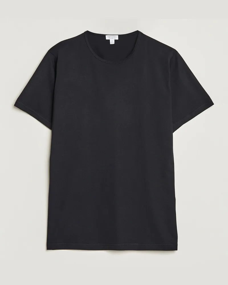 Sunspel Superfine Cotton Crew Neck T-Shirt Black Schwarz