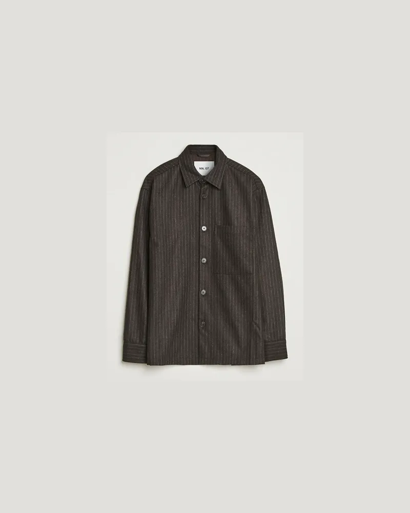 NN 07 Freddy Wool Pinstriped Overshirt Dark Brown Braun