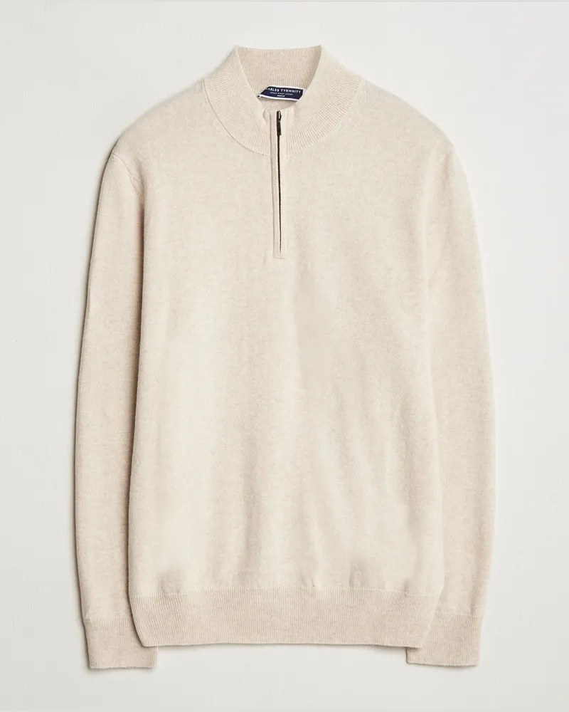 Charles Tyrwhitt Pure Cashmere Zip Neck Jumper Cream Beige