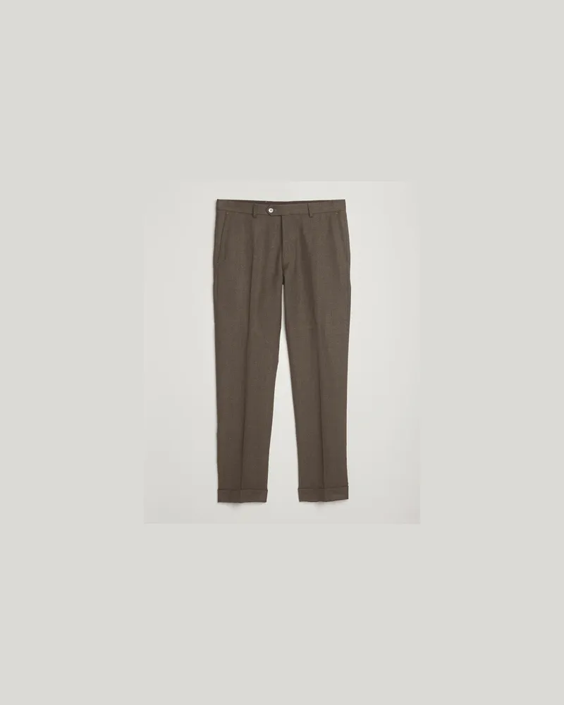 Oscar Jacobson Dandy Turn Up Flannel Trousers Brown Braun