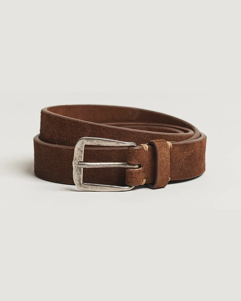 Massimo Alba Narrow Suede Belt Dark Brown Braun