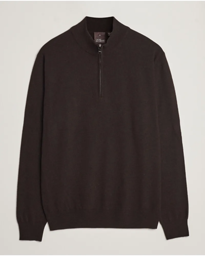 Oscar Jacobson Patton Woll/Cashmere Half Zip Brown Braun