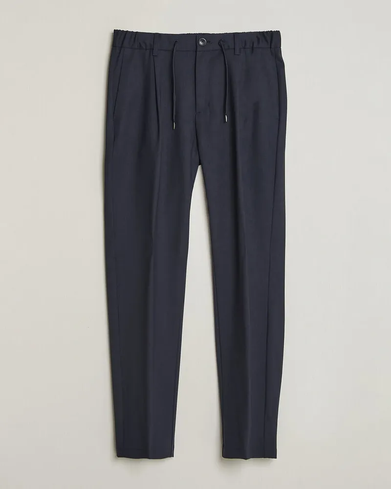 Herno Pleated Wool Trousers Navy Blau
