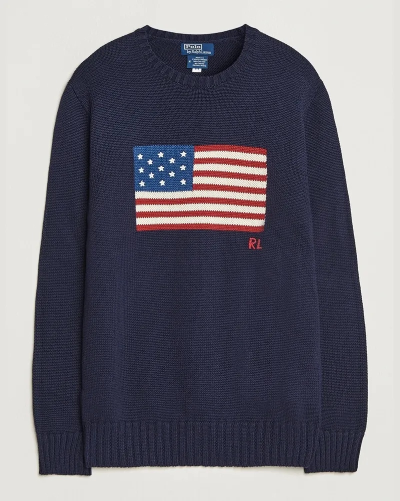 Ralph Lauren Cotton Knitted Flag Sweater Hunter Navy Blau