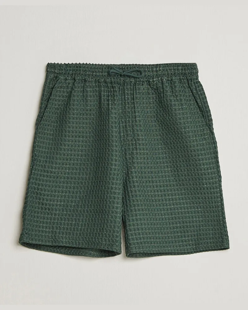 LES DEUX Check Seersucker Casual Shorts Pine Green Grün