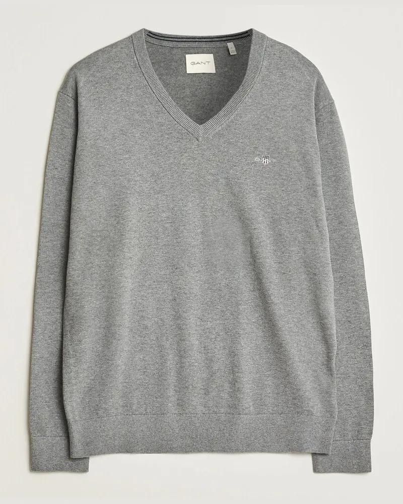 Gant Classic Cotton V-Neck Dark Grey Melange Grau