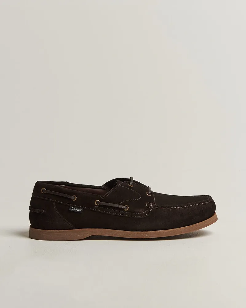 Loake 1880 Padstow Suede Boat Shoe Dark Brown Braun