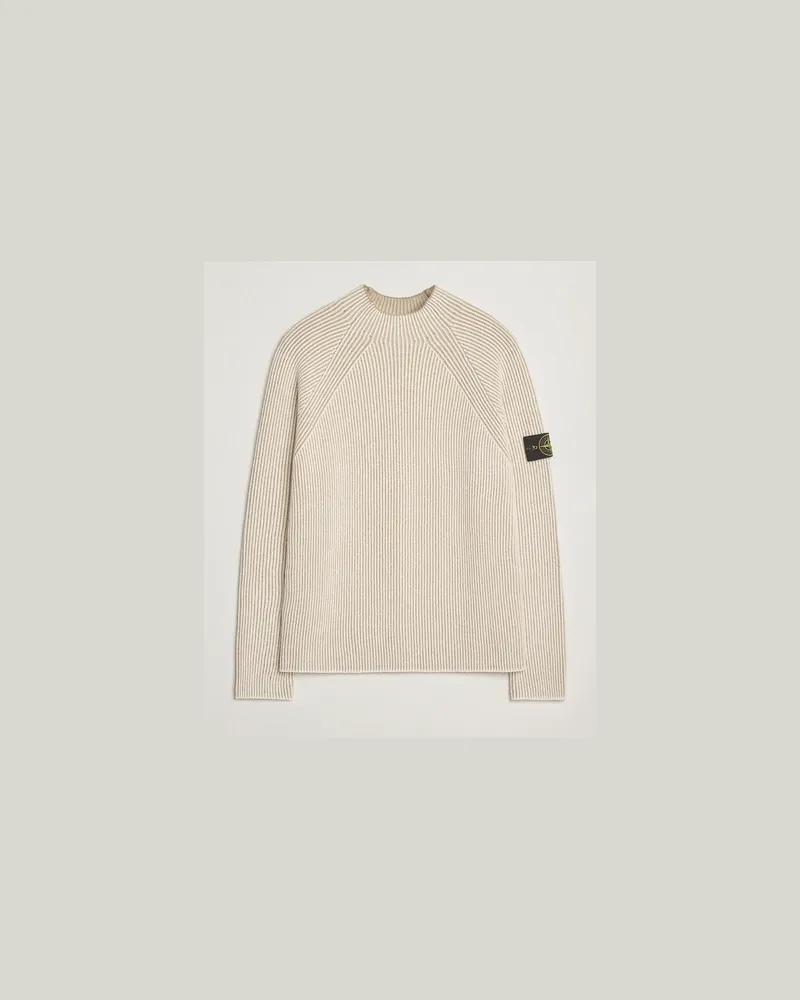 Stone Island Vanisé Full Rib Wool Crew Neck Ivory Beige
