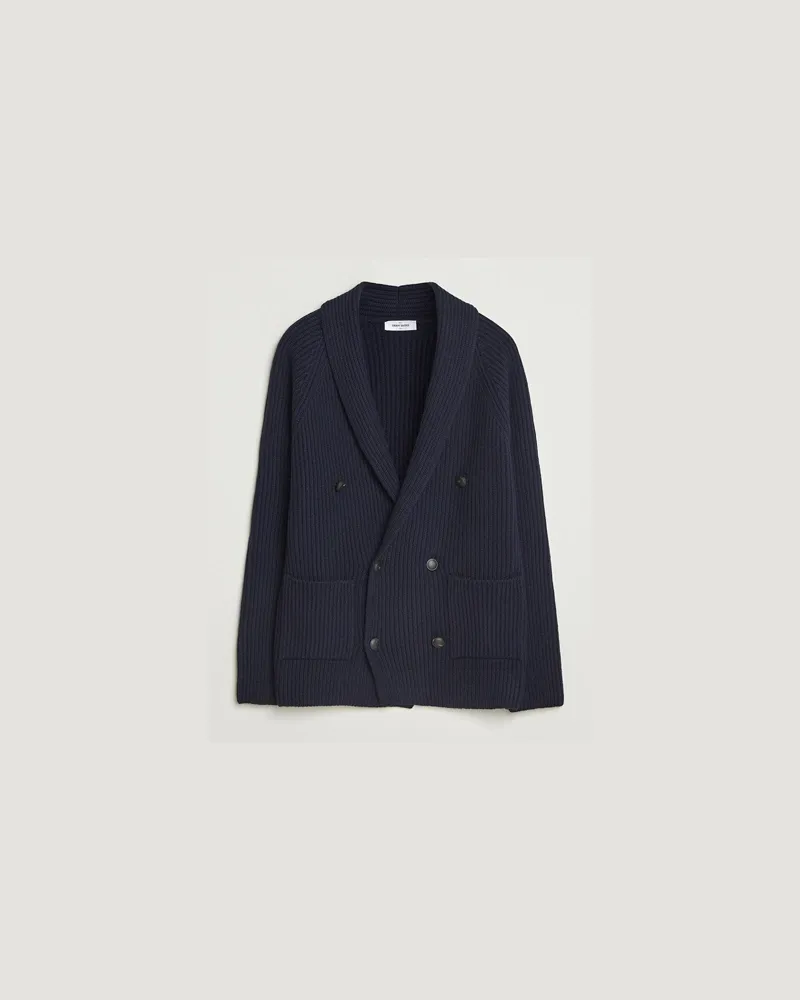 Gran Sasso Shawl Collar Heavy Knitted Wool Cardigan Navy Blau