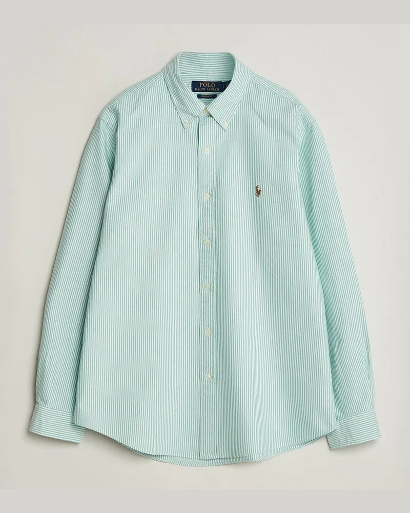 Ralph Lauren Custom Fit Striped Oxford Shirt Scarab Green/White Grün