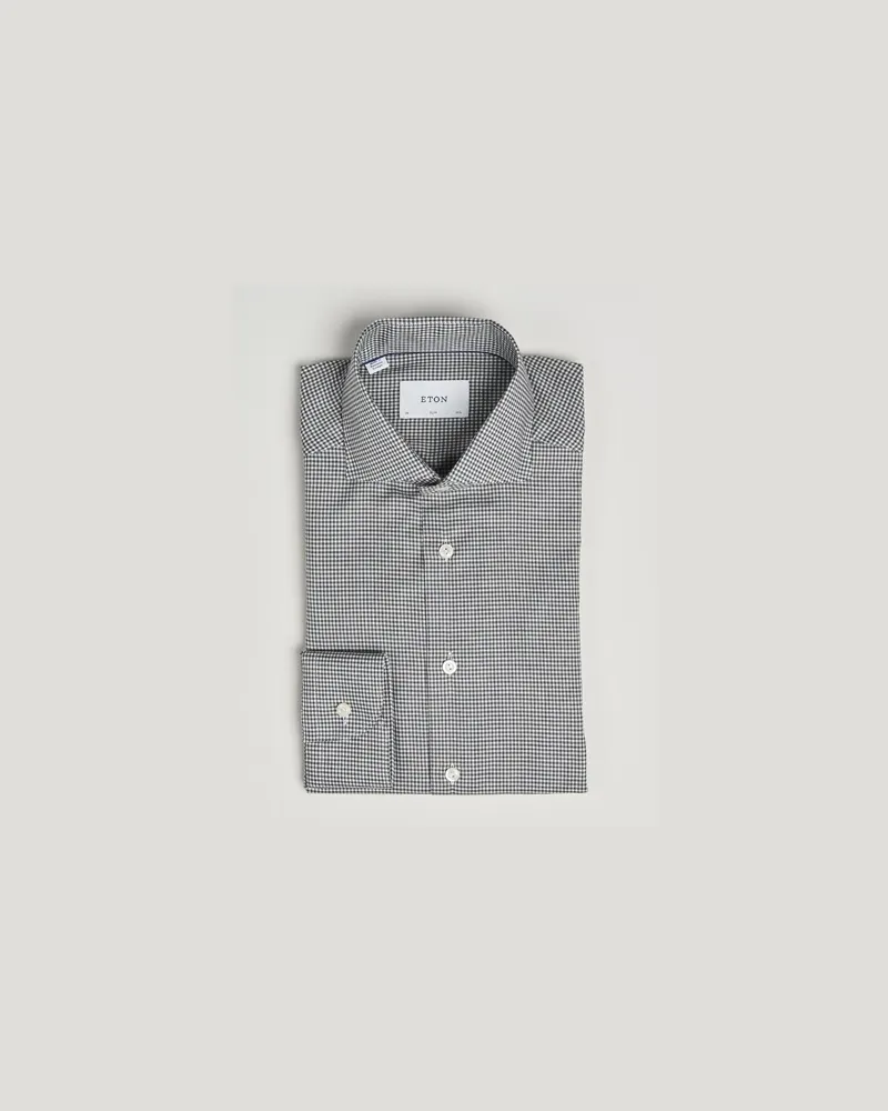 Eton Slim Fit Checked Wrinkle Free Flannel Shirt Dark Grey Grau
