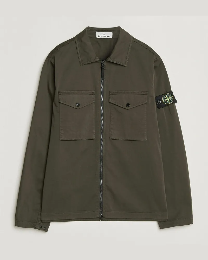 Stone Island Organic Cotton Satin Stretch Zip Overshirt Grey Grau