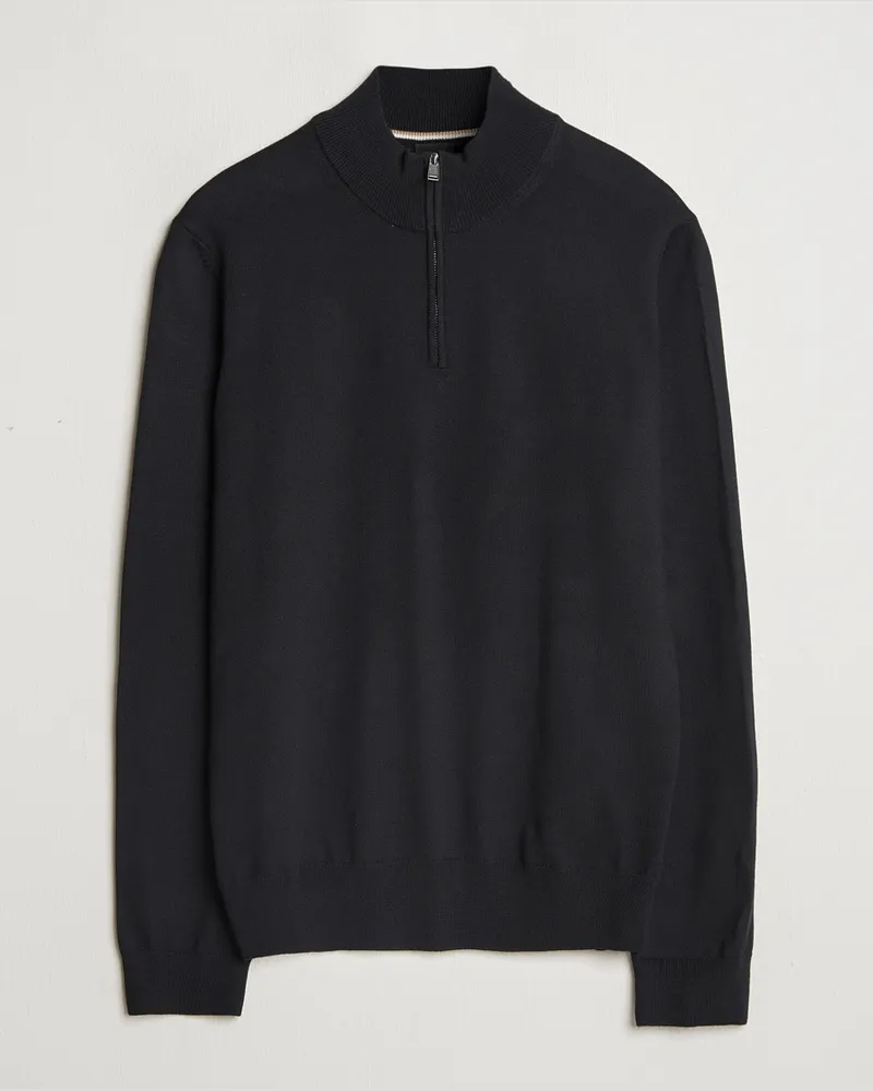HUGO BOSS Ebenji Merino Knitted Half Zip Black Schwarz