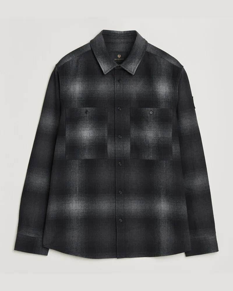 Belstaff Outpost Cotton Flannel Checked Overshirt Black Schwarz