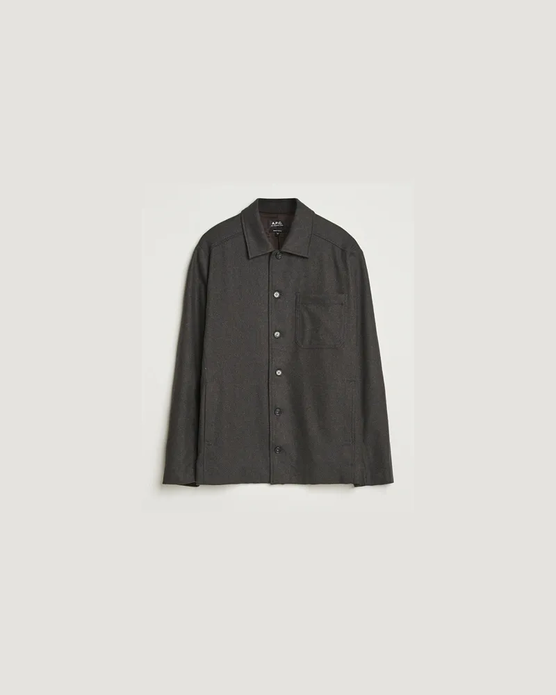 A.P.C. Jamie Wool Flannel Shirt Jacket Dark Brown Braun