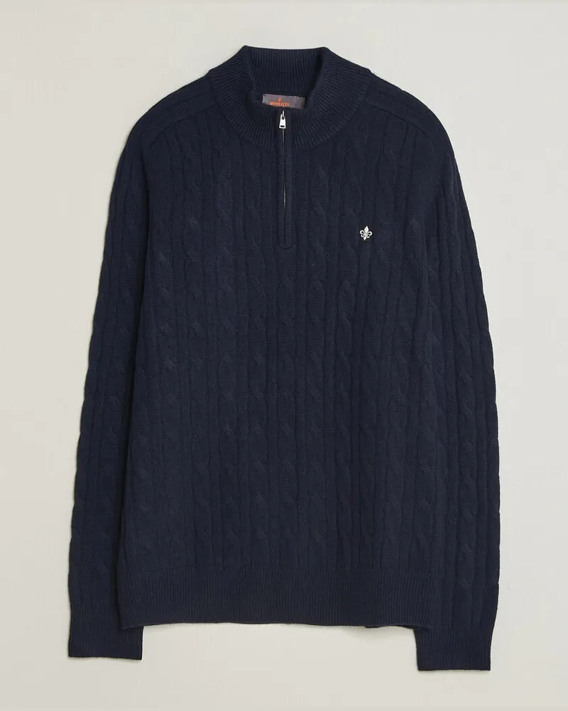 Morris Hertford Cable Half Zip Navy Blau
