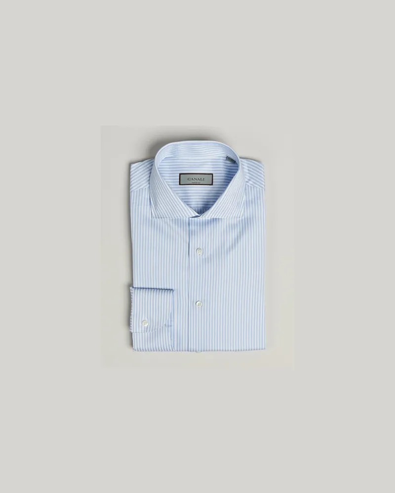 Canali Slim Fit Cotton Shirt Light Blue Stripe Blau
