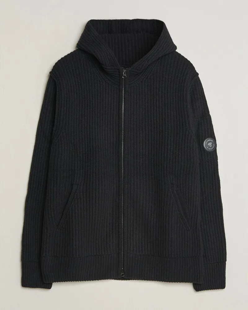 C.P. Company Heavy Lambswool Hood Zip Black Schwarz