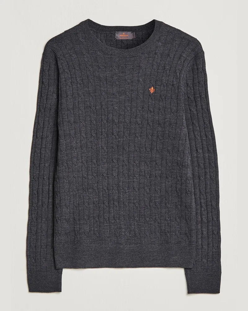 Morris Merino Cable O-Neck Grey Grau