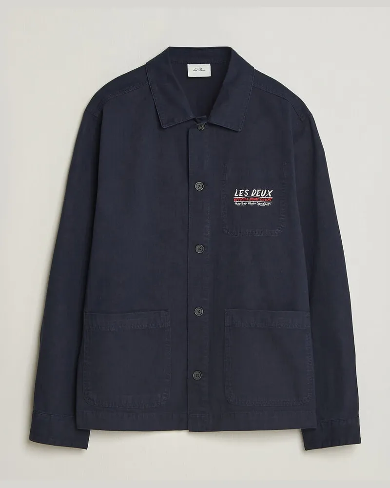 LES DEUX Herringbone Artist Overshirt Dark Navy Blau