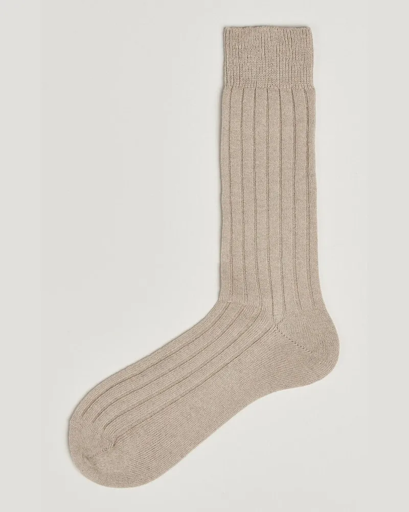 Bresciani Wool/Cashmere Ribbed Socks Beige Beige