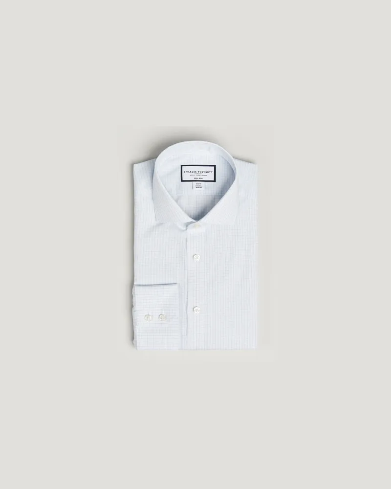 Charles Tyrwhitt Slim Fit Non Iron Poplin Check Shirt Ice Blue Blau