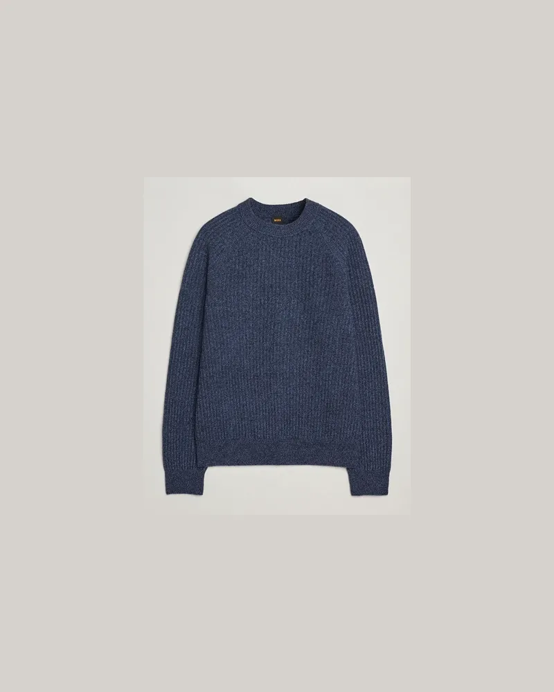 HUGO BOSS Klacier Ribbed Wool Knitted Sweater Open Blue Blau