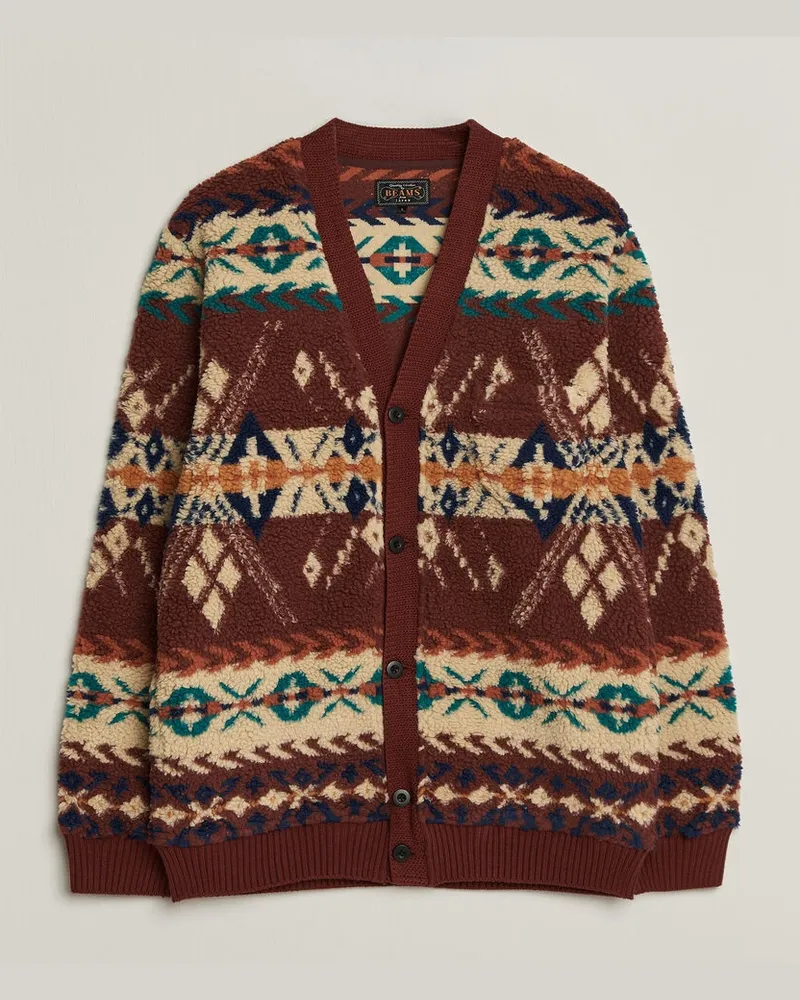 Beams Plus Boa Jacquard Cardigan Brown Mehrfarbig