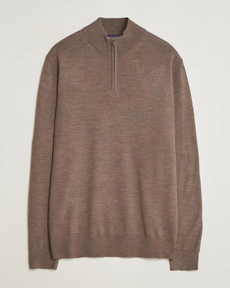 Charles Tyrwhitt Pure Merino Zip Neck Jumper Mocha Braun